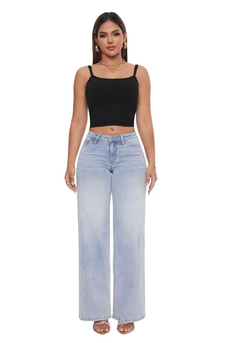 MA MID-LOW Rise Stretchy Baggy Jeans Wide Leg for Women