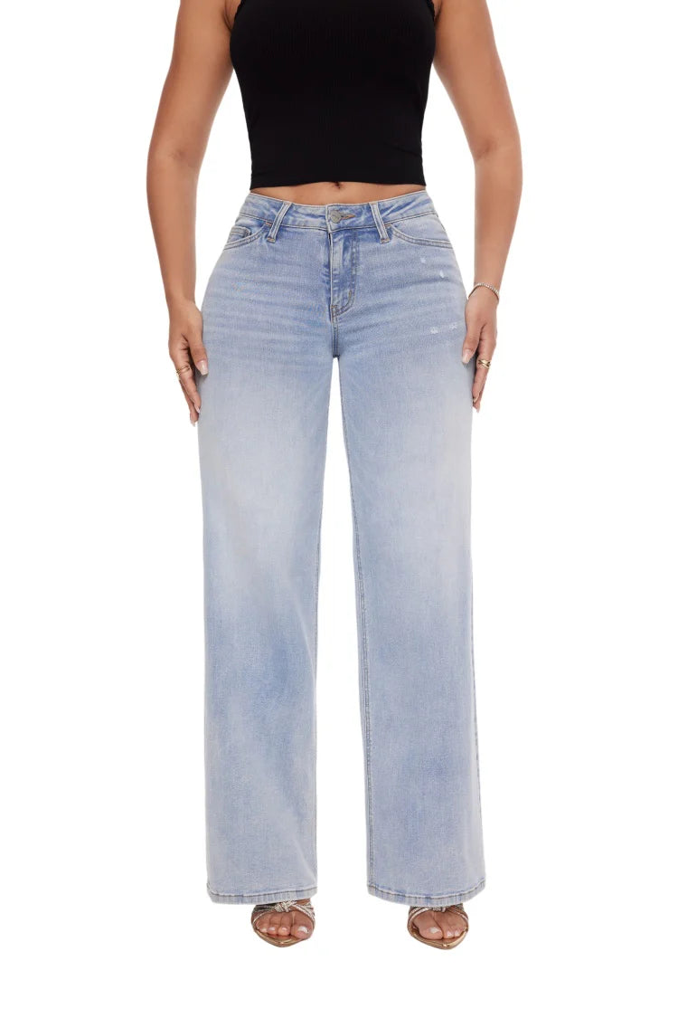 MA MID-LOW Rise Stretchy Baggy Jeans Wide Leg for Women