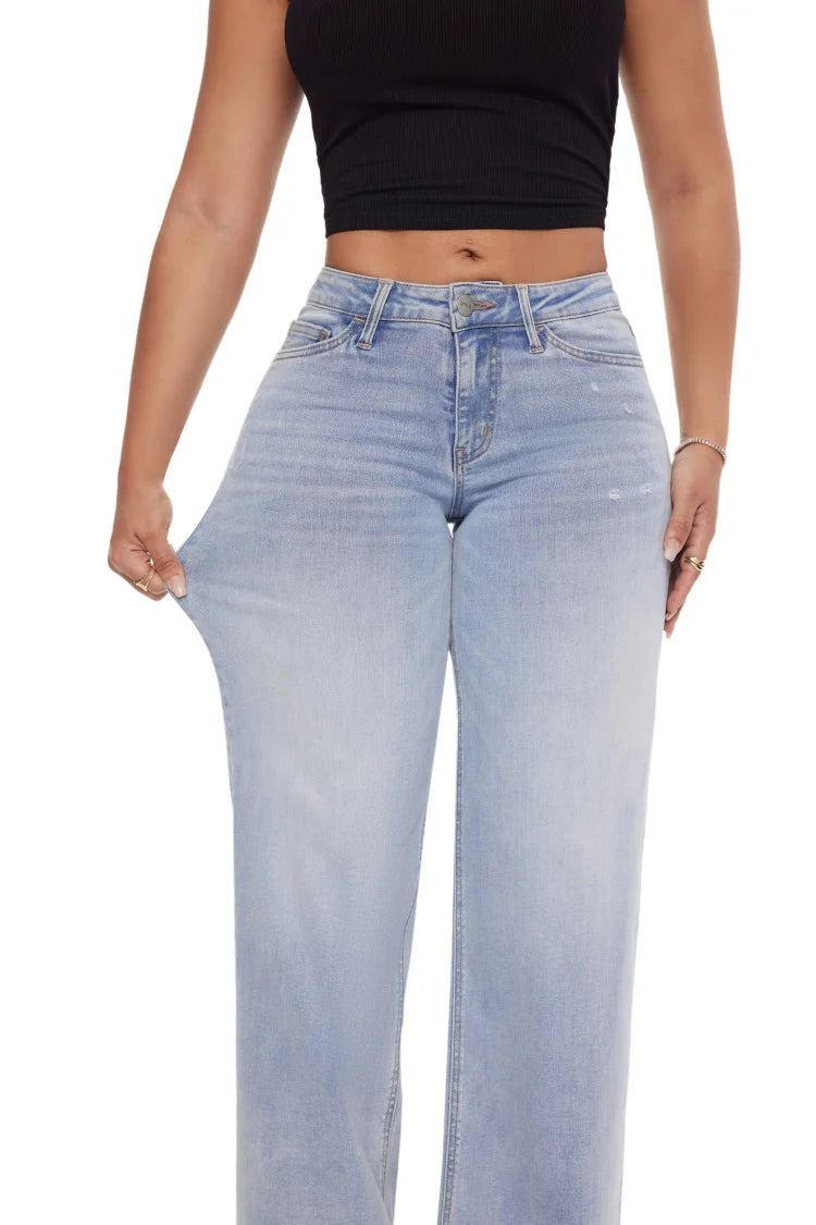 MA MID-LOW Rise Stretchy Baggy Jeans Wide Leg for Women